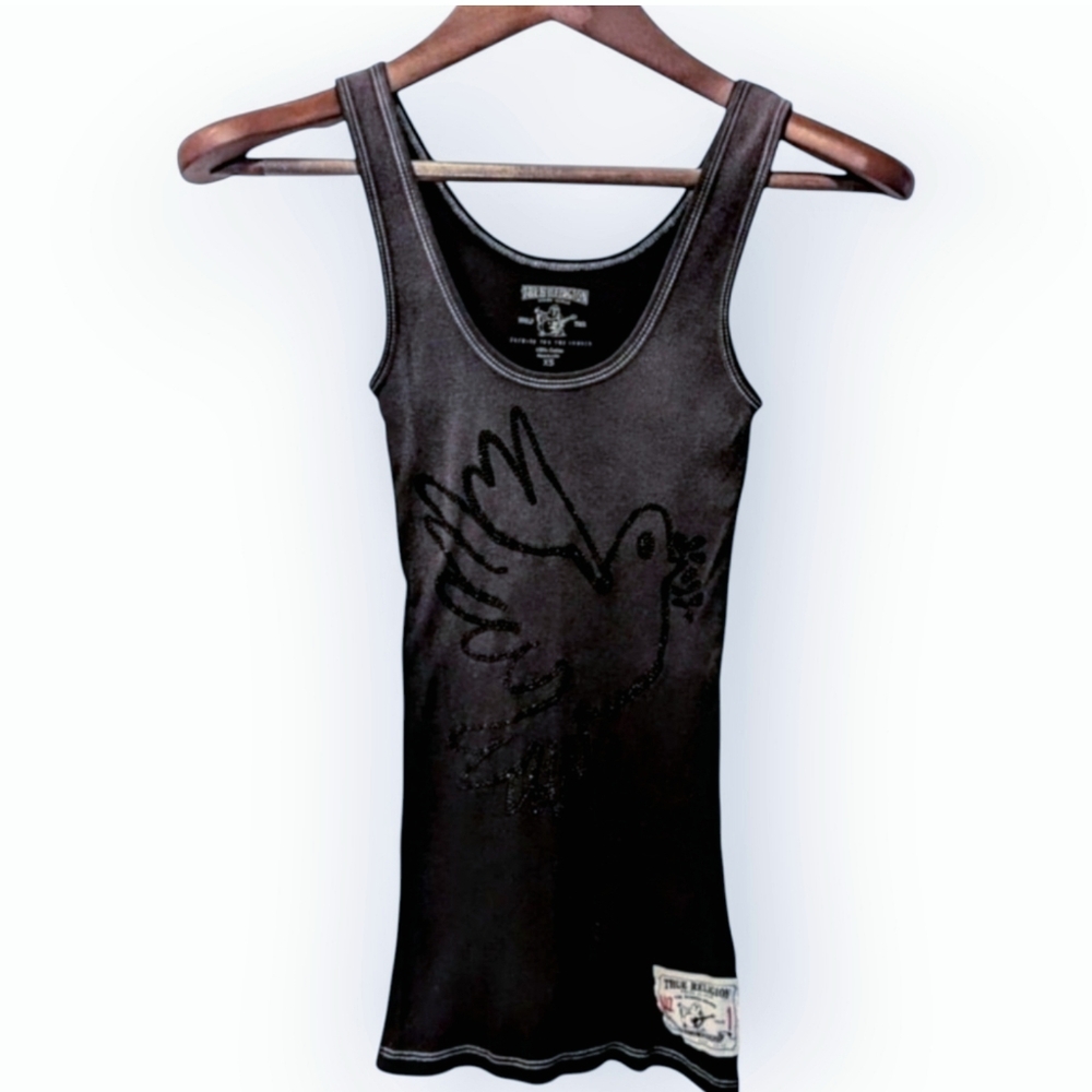 True Religion Size XS Vintage Ribbed Jewel Stud Tank Top Black. Like new Slim